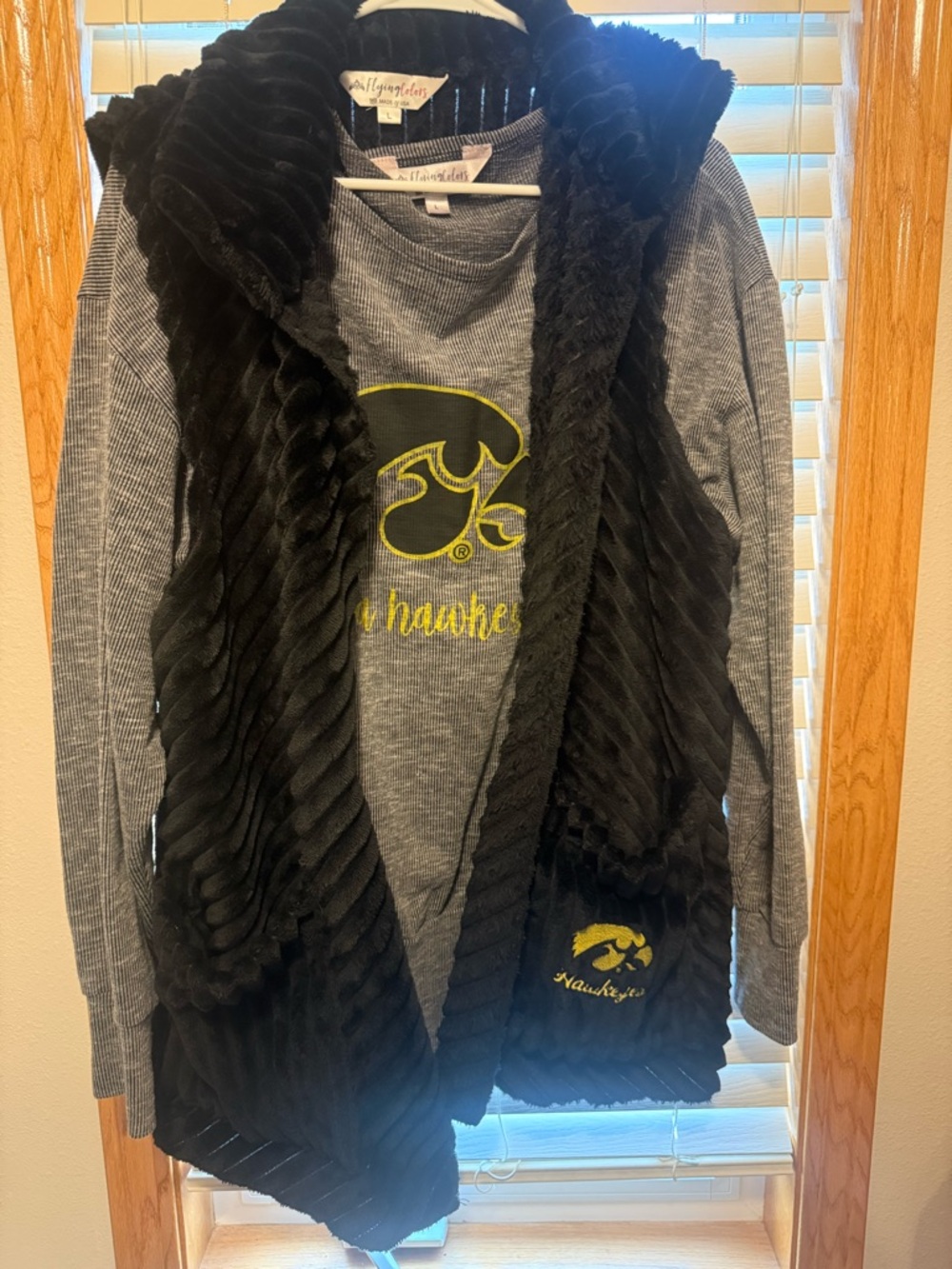 Iowa Hawkeyes Grey Long Sleeve with removable Black Faux Fur Vest